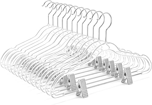 Miniatura 31 de MIZGI Perchas delgadas de oro transparente para pantalones y faldas (paquete de 20) – Clips y ganchos ajustables, transparentes sin fieltro, ahorro