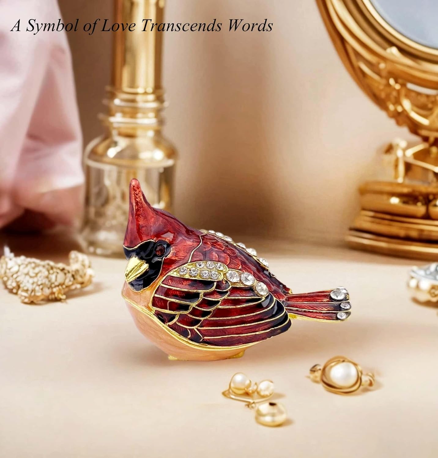 Elegant Cardinal Bird Jewelry Trinket Boxes Hinged .Keepsake Ring Box Necklace Earrings Organizer.Cardinals Gifts for Women Bird Figurines Home Decor. - Image 5
