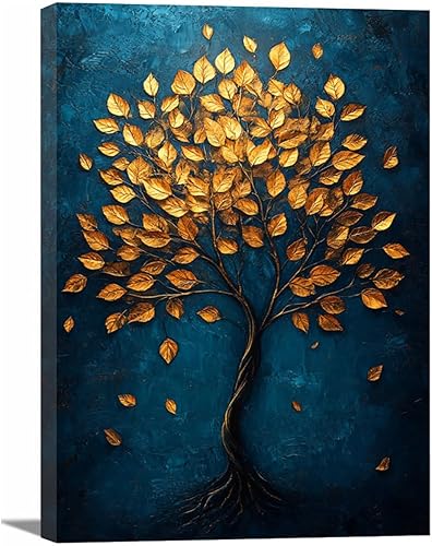 VOCBAN Tree of Life Wall Art The Picture Artwork Canvas Prints Tree Pictures Poster Retro Artwork for Bedroom Living Room Home Decoration(blue