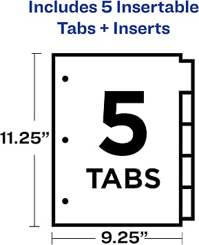 Avery Big Tab Insertable Pocket Dividers, 5-Tab, Multicolor, 1 Set