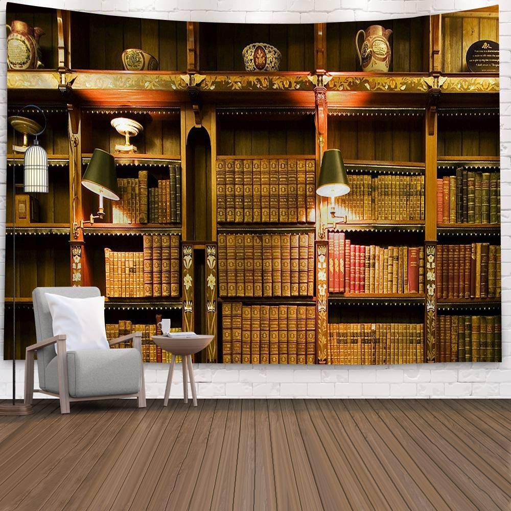 Morbuy Men's Treasures Tapestry Wall Hangings, 3D Bookshelf Background Decor Art Home Bedroom Living Room Dorm Tapestries Creative Christmas Gift (,95X73cm)