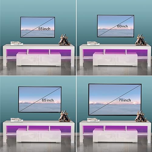 Miniatura 4 de Soporte de TV LED brillante para televisores de 65 pulgadas, centro de entretenimiento con luces LED, soporte de TV negro con cajones de Blanco-2