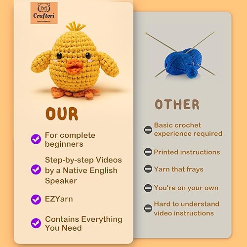 Miniatura 5 de Abudada Craftori Kit de ganchillo para principiantes, kit completo de inicio con hilo fácil de coser, tutoriales en video paso a paso, regalo