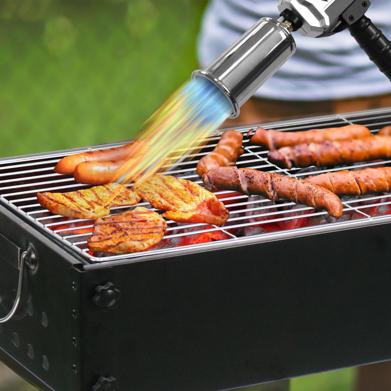 ptlsy Potente soplete de propano, pistola lanzallamas con llama ajustable, soplete para parrilla, barbacoa, filetes, camping y cocina (tanque no incluido)