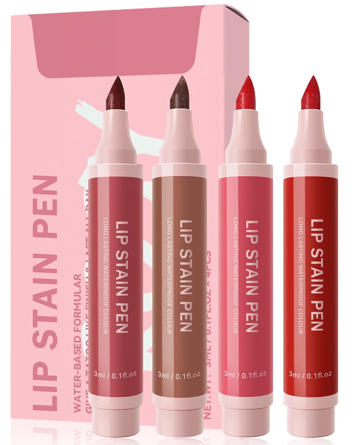 Lip Stain Liner Pen Set-4 Pcs Hydrating Lip Stain Lip Liner Pencil Kit,Longlasting Waterproof Smudgeproof Matte Color Look,Precise Chisel Tip Smooth,Women’s Day Makeup Gift Kit for Women Girl