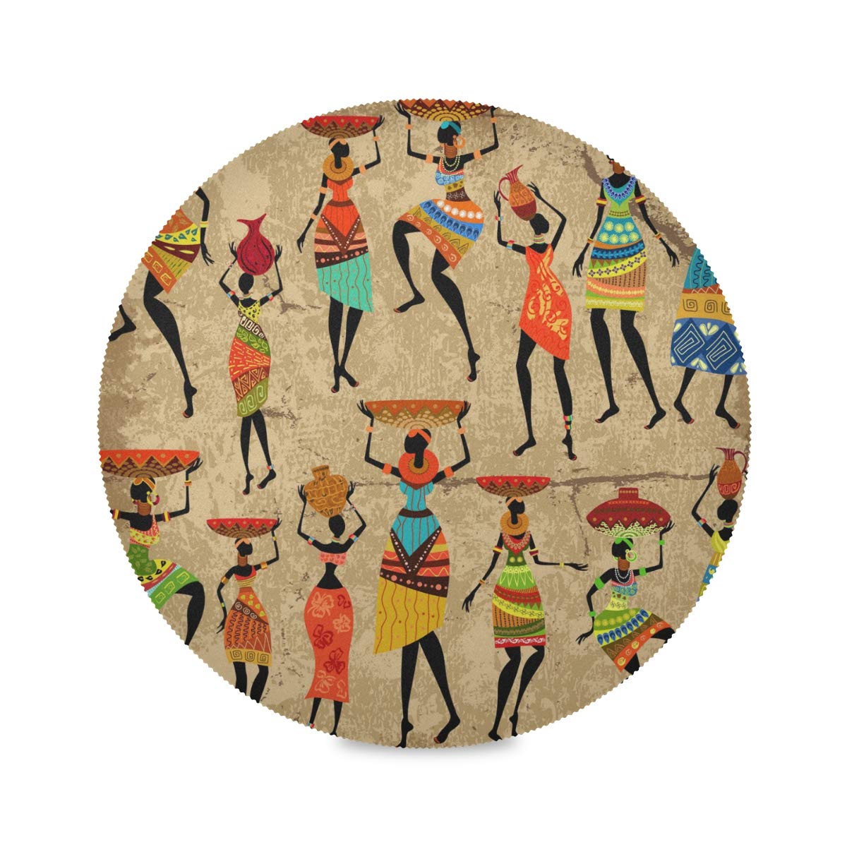TropicalLife Place Mats African Woman Print Round Placemats for Plates Dishes Non-Slip Washable Table Mats for Home Kitchen Dining Table 39 cm, Set of 6
