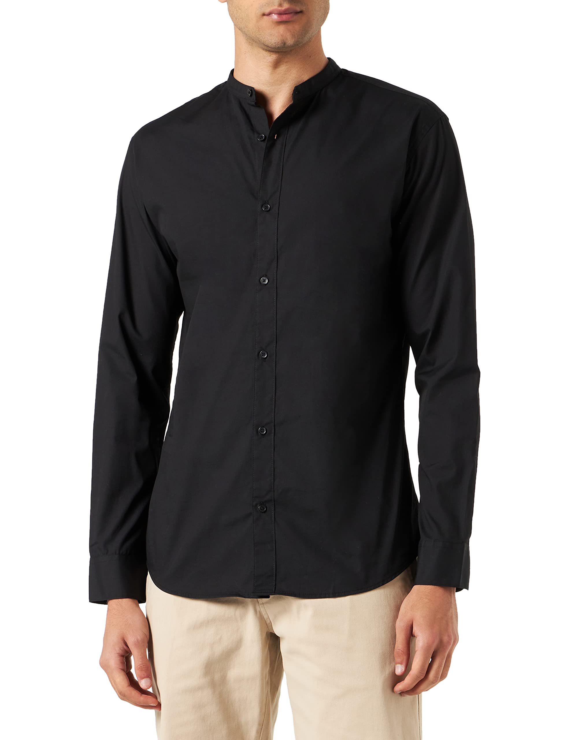 JACK & JONES Men's Jjjoe Shirt Ls Plain Mao, Black, XXL