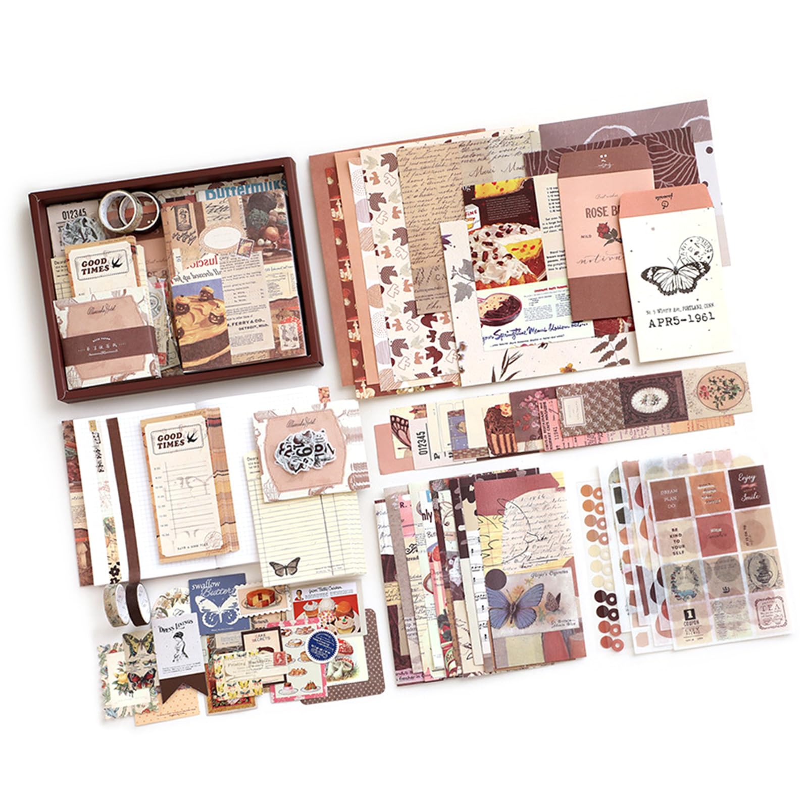 Wdbild Vintage Journaling Supplies Scrapbook Paper Kits Background Paper Sticker Frame for Junk Journals Planner Craft Scrapbooking Kits Frame Scrapbooking Collage Journal Decoration Box