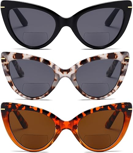 Paquete de 3 lentes de lectura bifocales de ojo de gato para mujer, de gran tamaño, bloqueo de luz azul, lectores de computadora