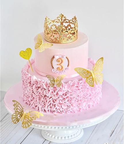 Miniatura 3 de 40 piezas de mini corona para tarta, corona de oro pequeña, mini tiara con decoración de mariposa dorada, mariposas doradas 3D para arreglos