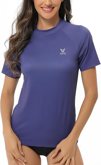 HUGE SPORTS Womens Rash Guard Short Sleeve UPF 50+ Sun Shirts Surf Swim Shirts Swimsuit Top Workout Activewear Shirt