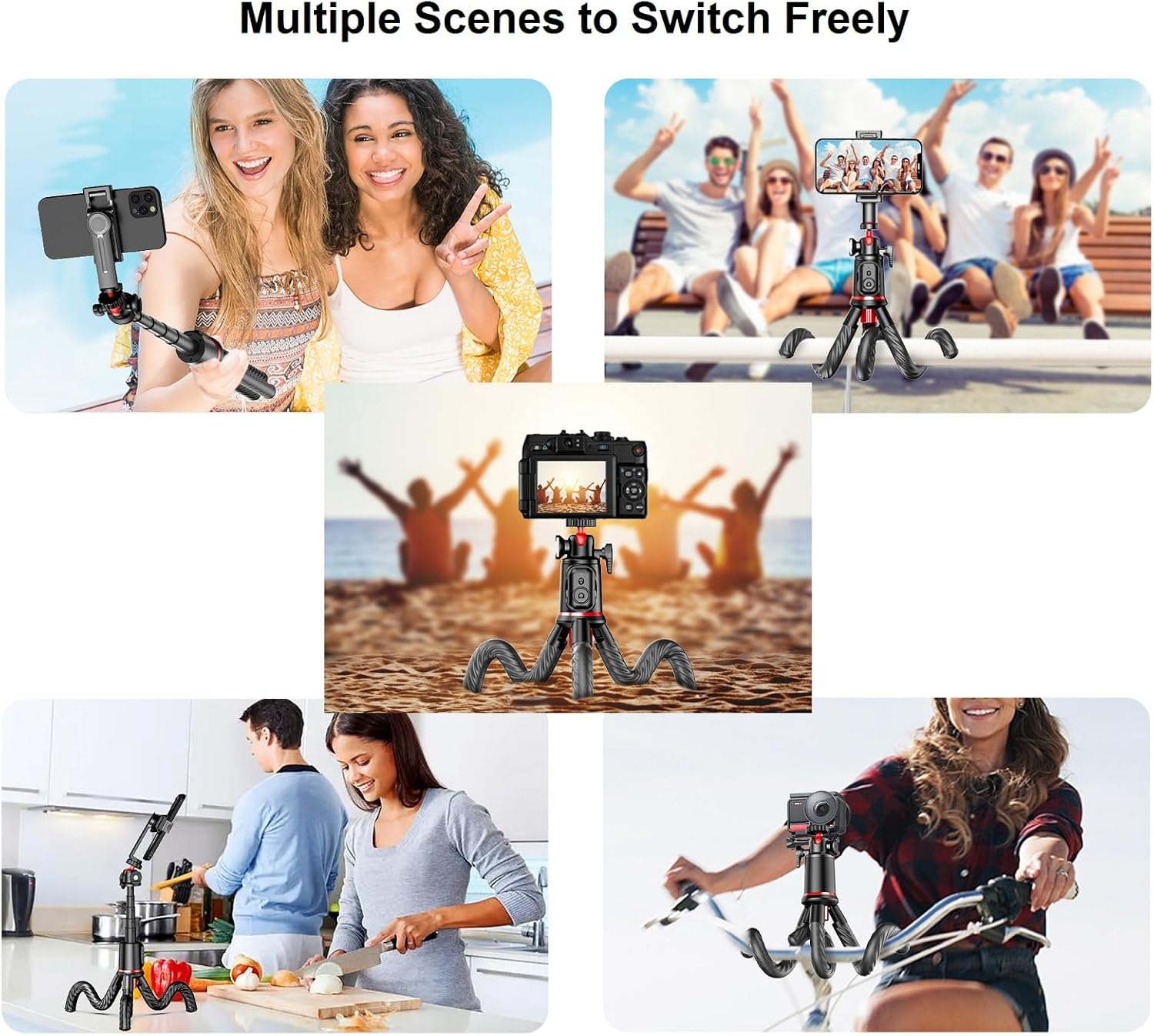 Flexible Phone Tripod Selfie Stick, Octopus Camera Tripod iPhone Holder Stand with Cold Shoe Mount, Travel Tripod Flexible Legs for iPhone Android Camera Stick Video Recording Vlog