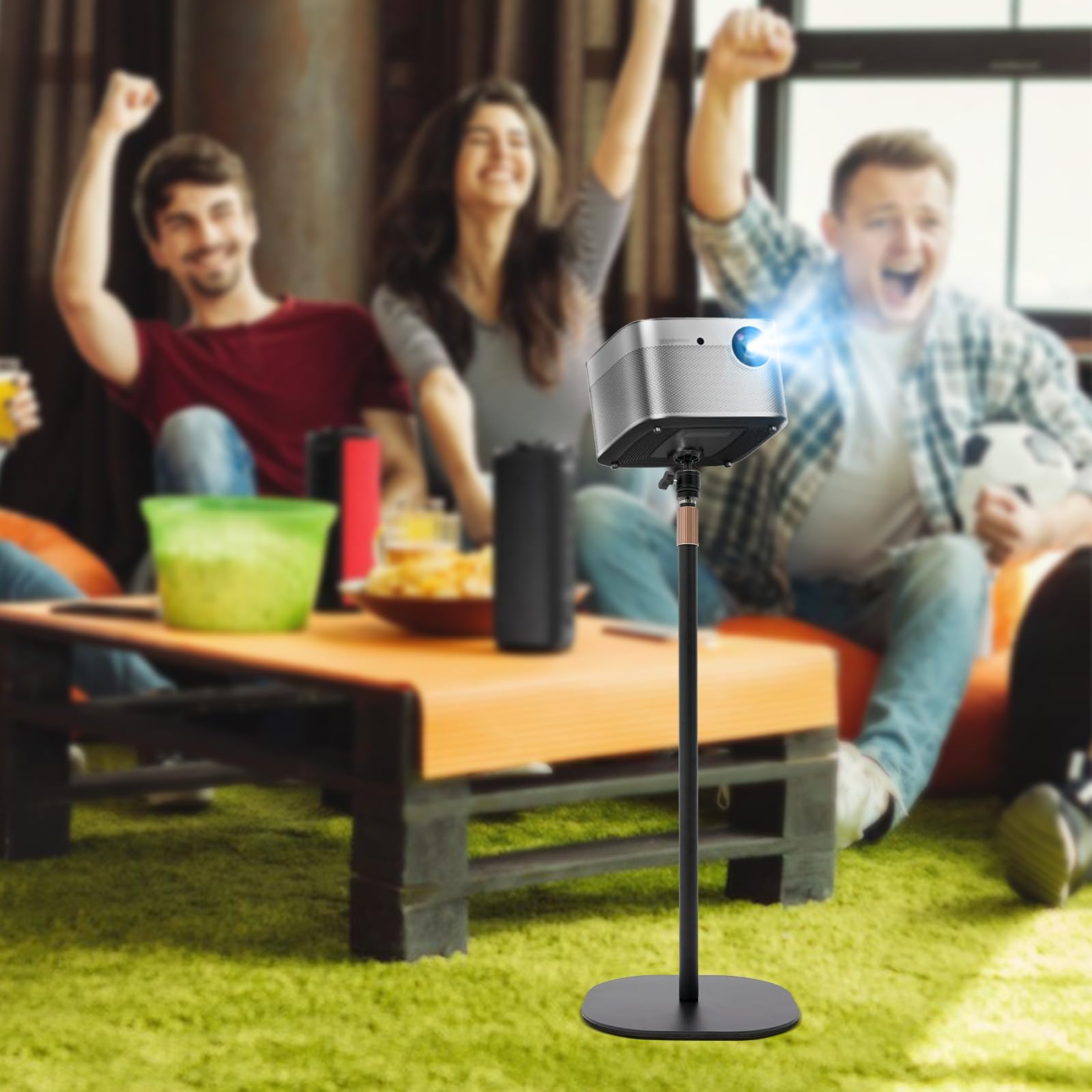Support de projecteur réglable en hauteur de 65 à 120 cm, pivotant à 360° et inclinable à 90 ° avec pied en métal stable, support universel pour home cinéma, bureau et présentations