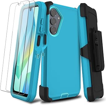for Samsung Galaxy A16 5G Case with 2 Pack Screen Protector, Belt Clip Holster Kickstand Rugged Full-Body Heavy Duty Protection Military Grade Shockproof Cell Phone Cover Blue Green