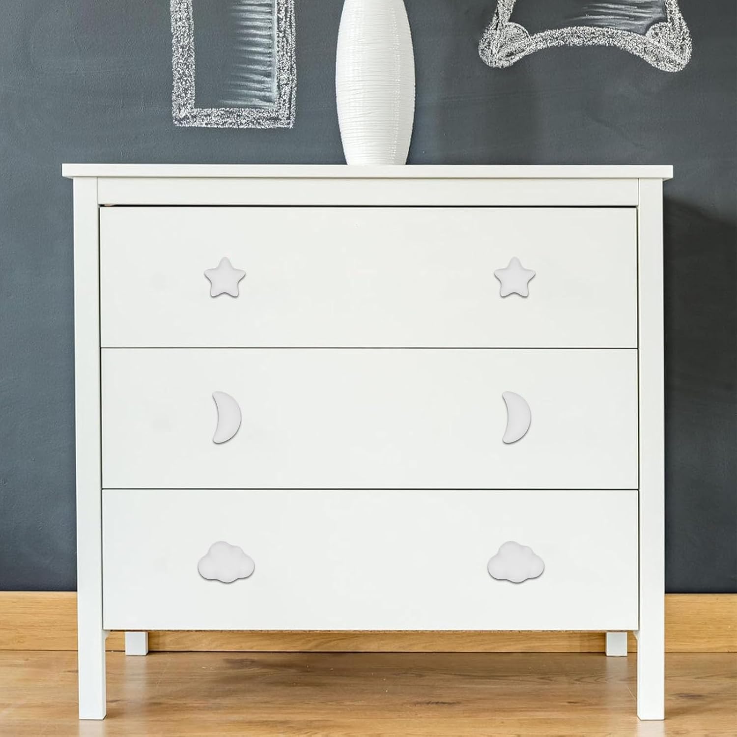 6pcs Ceramic Cabinet Knobs, Star Moon Cloud Shape White Drawer Knobs, Unique Cute White Drawer Pulls Handles Nursery Dresser Knob for Kitchen Room Cupboard Closet Vanity Decorative