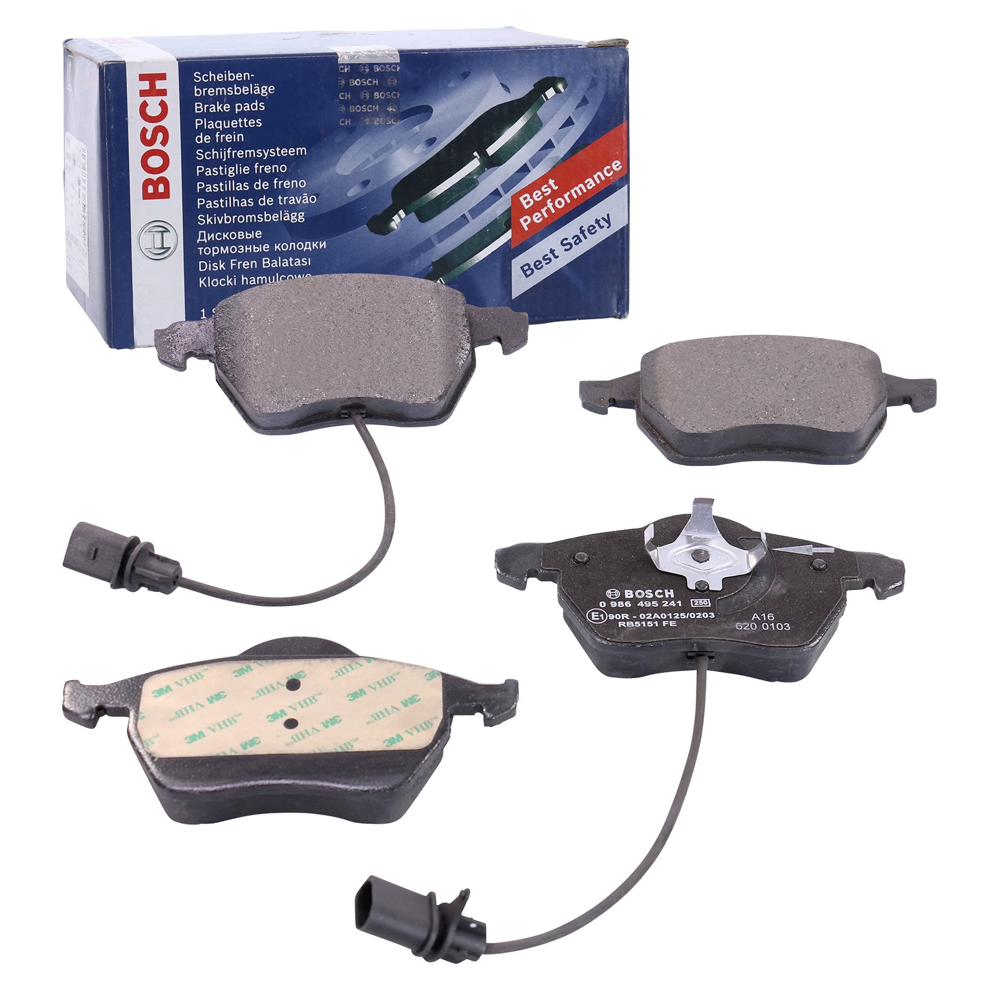BOSCH Juego de pastillas de freno Delantero con sensor de desgaste incorporado | Low-Metallic 0 986 495 241 Juego de pastillas de freno Compatible con AUDI A6 C6 Avant 4F5 A4 B7 Avant 8ED, VW