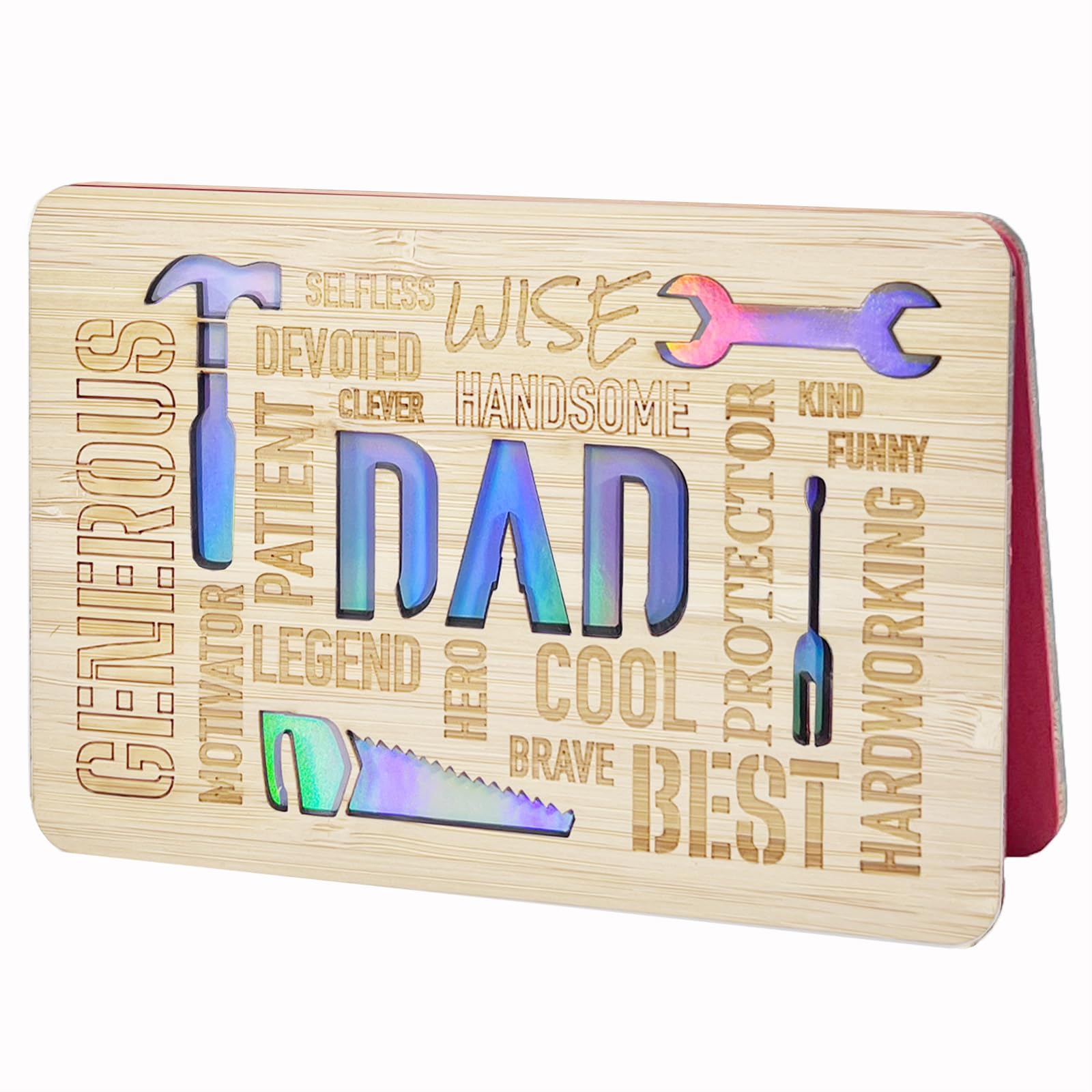 Happy Fathers Day Gift Cards,Handmade Wooden Greeting Cards with Display Stand,Wooden Thankyou Card,Father's day Card for Dad