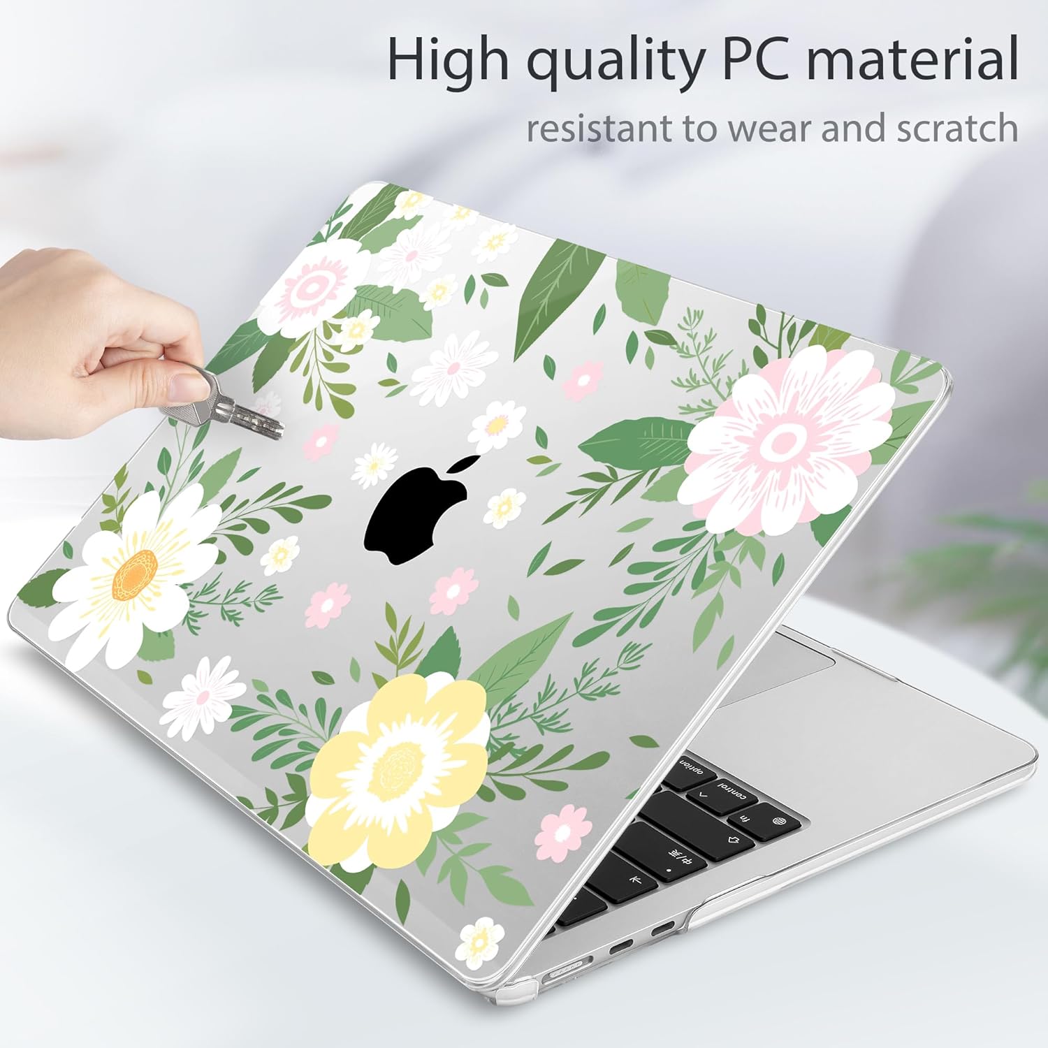 Tuiklol for 2025 2024 2023 MacBook Air 15 inch Case M4 M3 M2 Chip, Model A3241 A3114 A2941 Hard Shell Case with Keyboard Cover & Screen Protector for MacBook 15.3'' Cover, Flowers White - Image 6