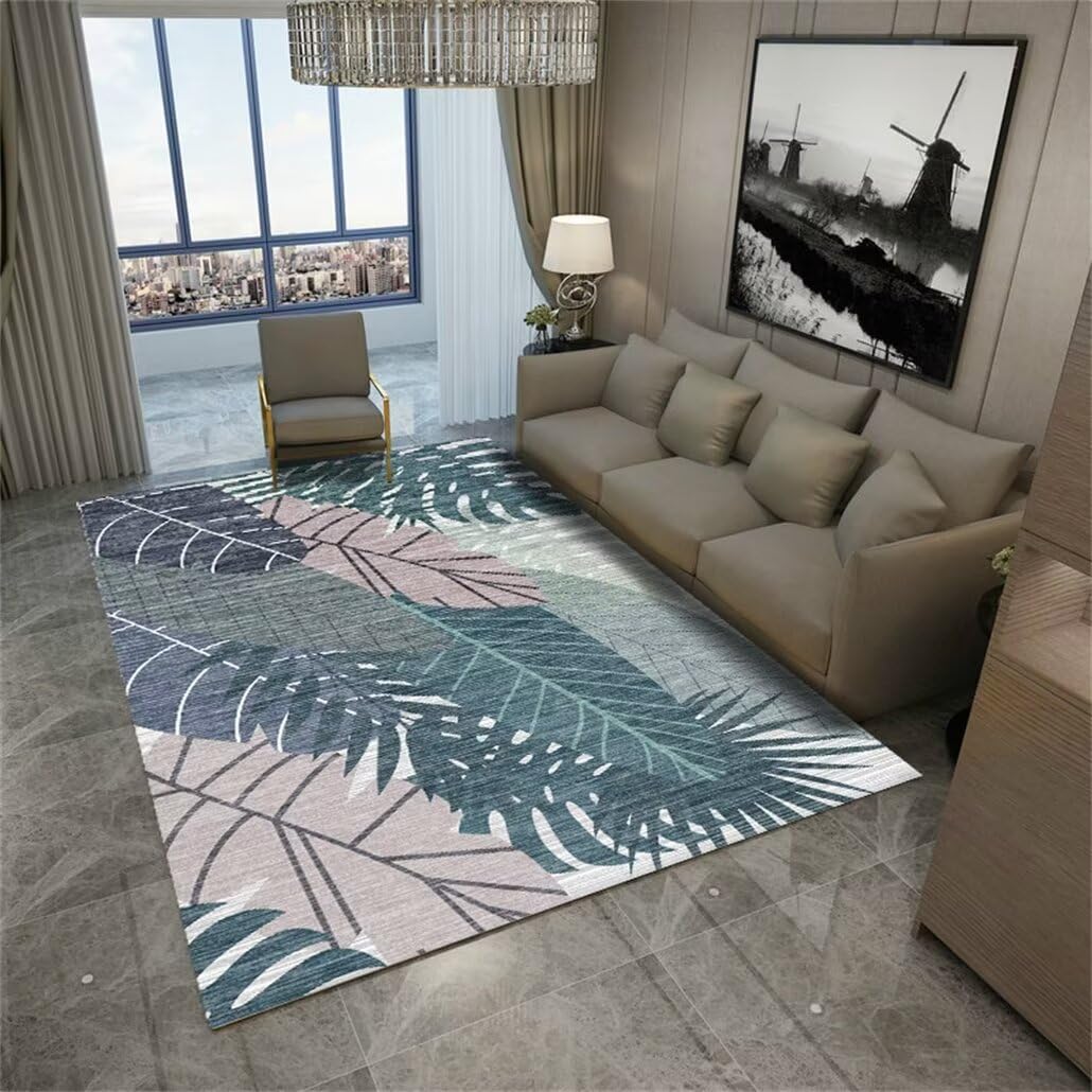 Tapis de couloir vert 100x210cm à motif de feuilles pour salon