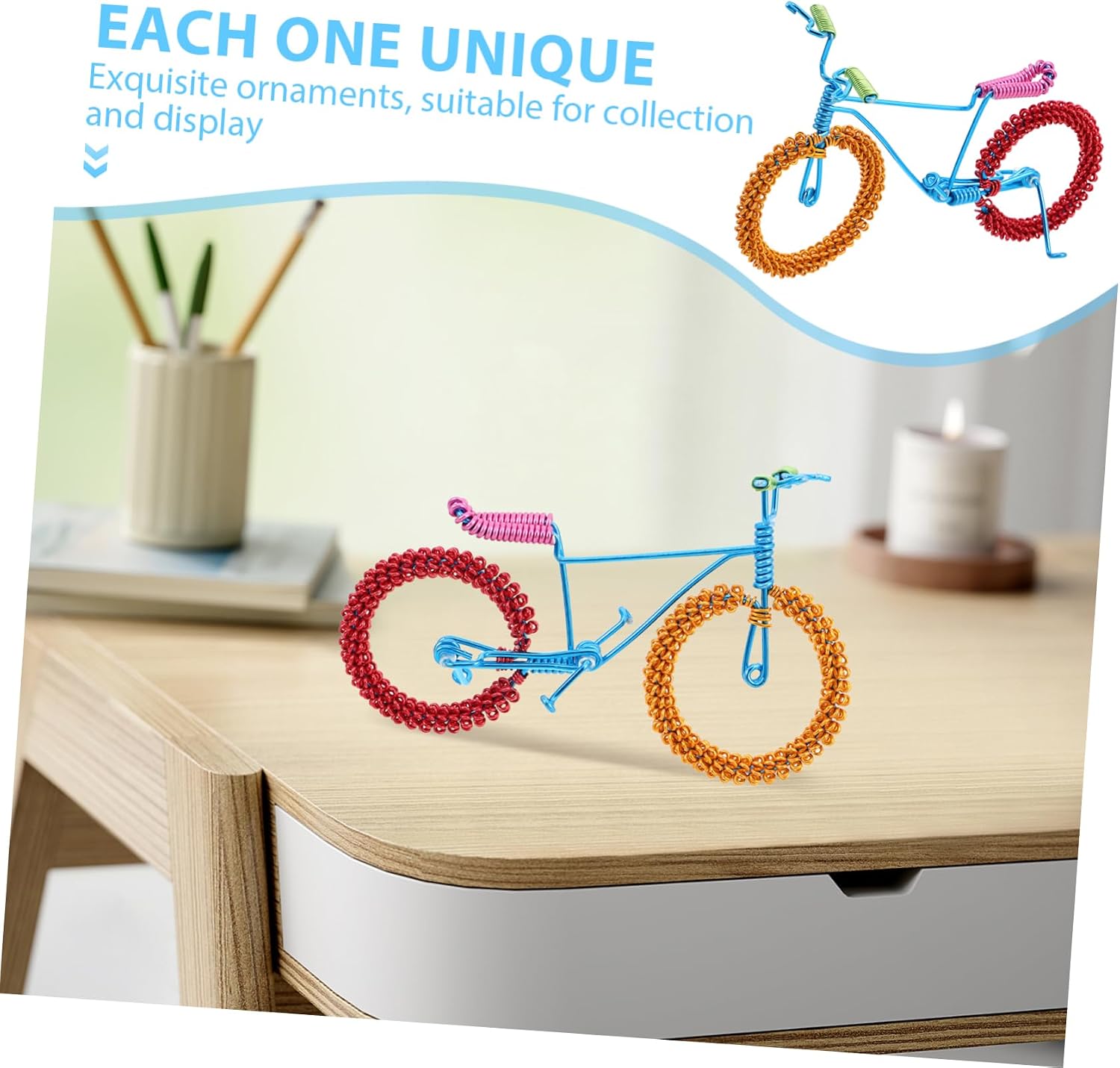 UPKOCH Handmade Bicycle Model Ornament Colored Aluminum Wire Desktop Decor image 3
