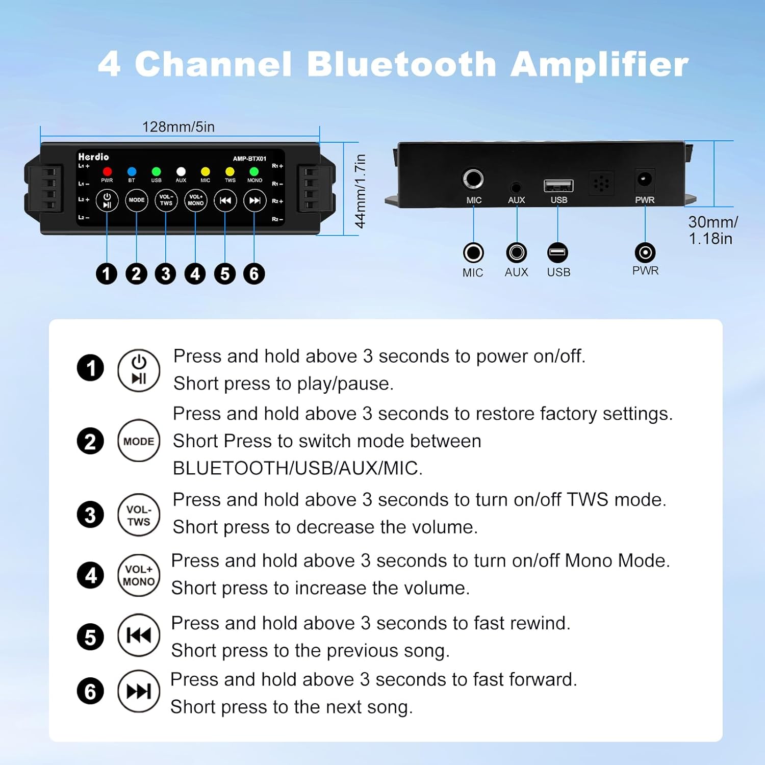 Herdio 4 Inch 480 Watts High Power Bluetooth Ceiling Speakers - 4 Recessed Speakers, Crisp Surround Sound for Home Theater, Bedroom, Kitchen, Office & Covered Patio(2 Paris) - Image 6