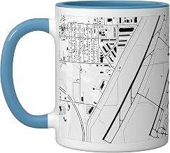 KDTW Detroit Metropolitan Airport B&W Airport Map Ceramic Mug, Blue/White