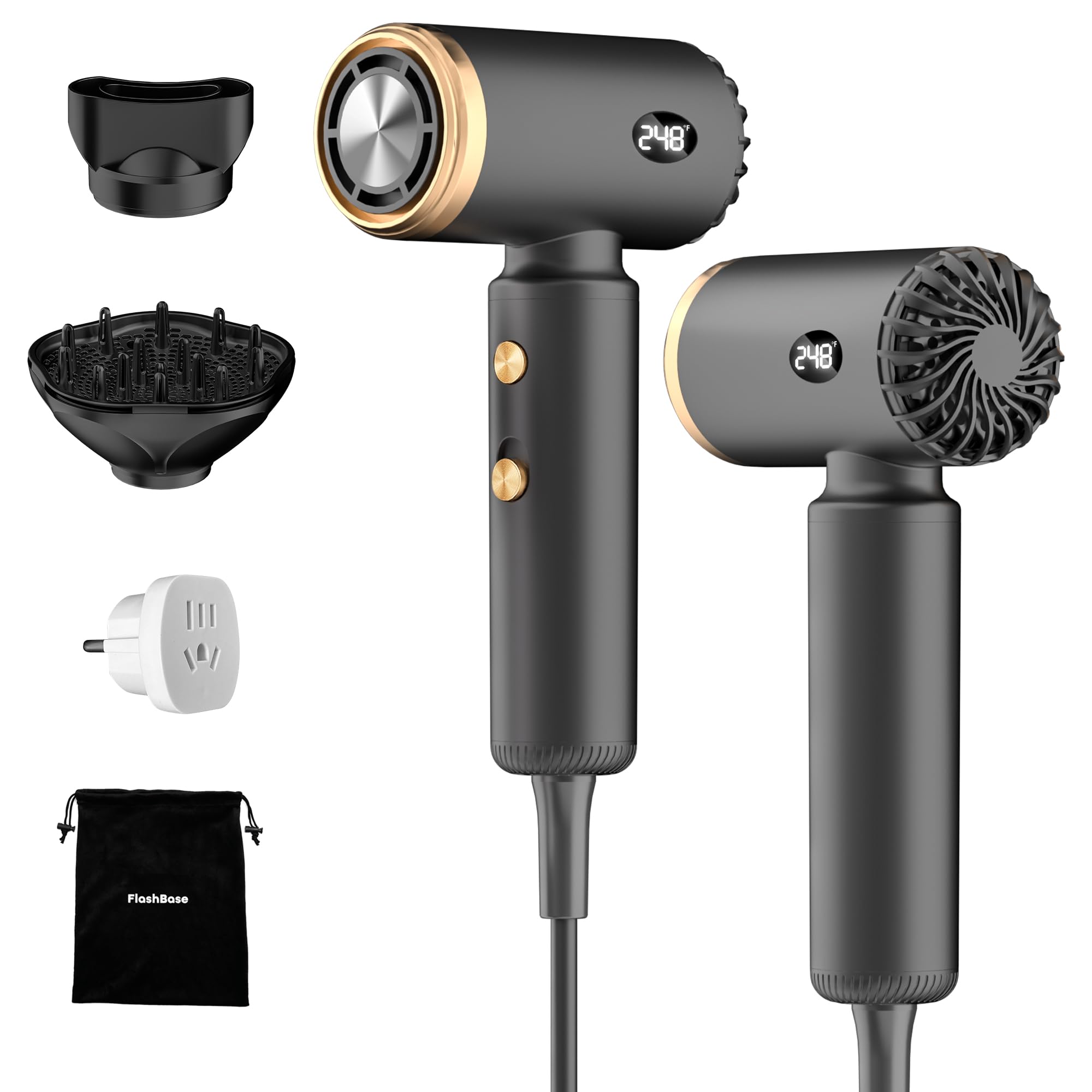 Hair Dryer, Travel Dual Voltage Ionic Blow Dryer for 120000 RPM Fast Drying, Compact Lightweight Hair Dryer with Magnetic Diffuser for Home & Travel, Portable Hairdryer International 110-240V（Black）