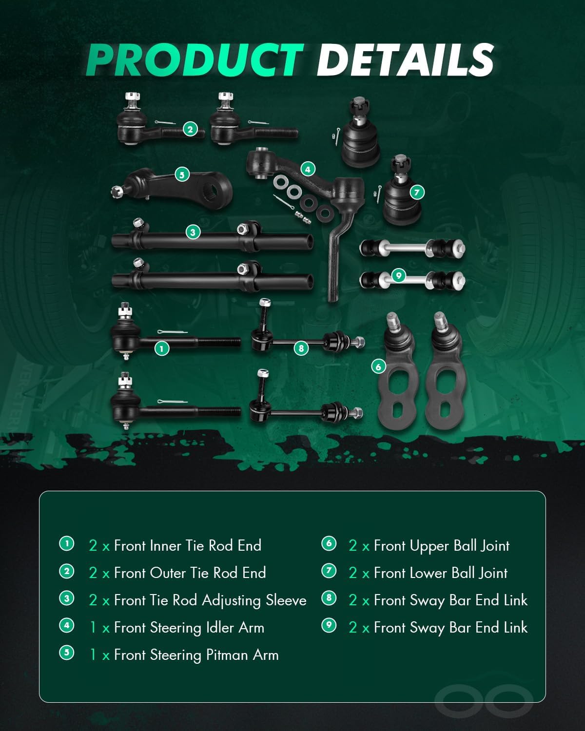 SCITOO 16pcs Front Suspension Kit Inner Outer Tie Rod End fit 1998-2002 for Ford Crown Victoria for Lincoln Town Car for Mercury Grand Marquis with Idler Arm Pitman Arm Ball Joint Sway Bar Link