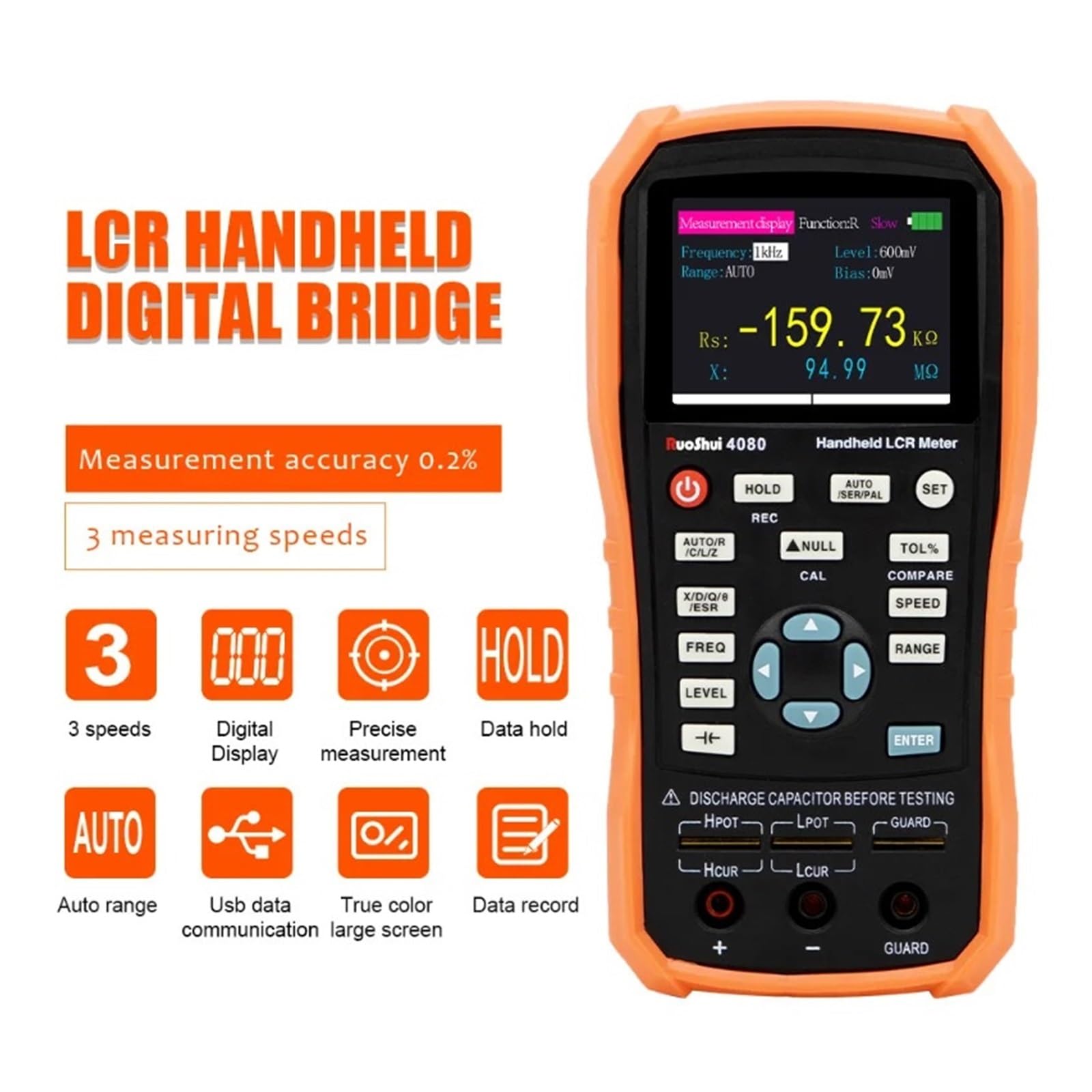 Medidor LCR Medidor LCR portátil, puente digital, capacitancia, inductancia, resistencia, multímetro, comprobador, calibración ESR con supercondensador USB(4080)