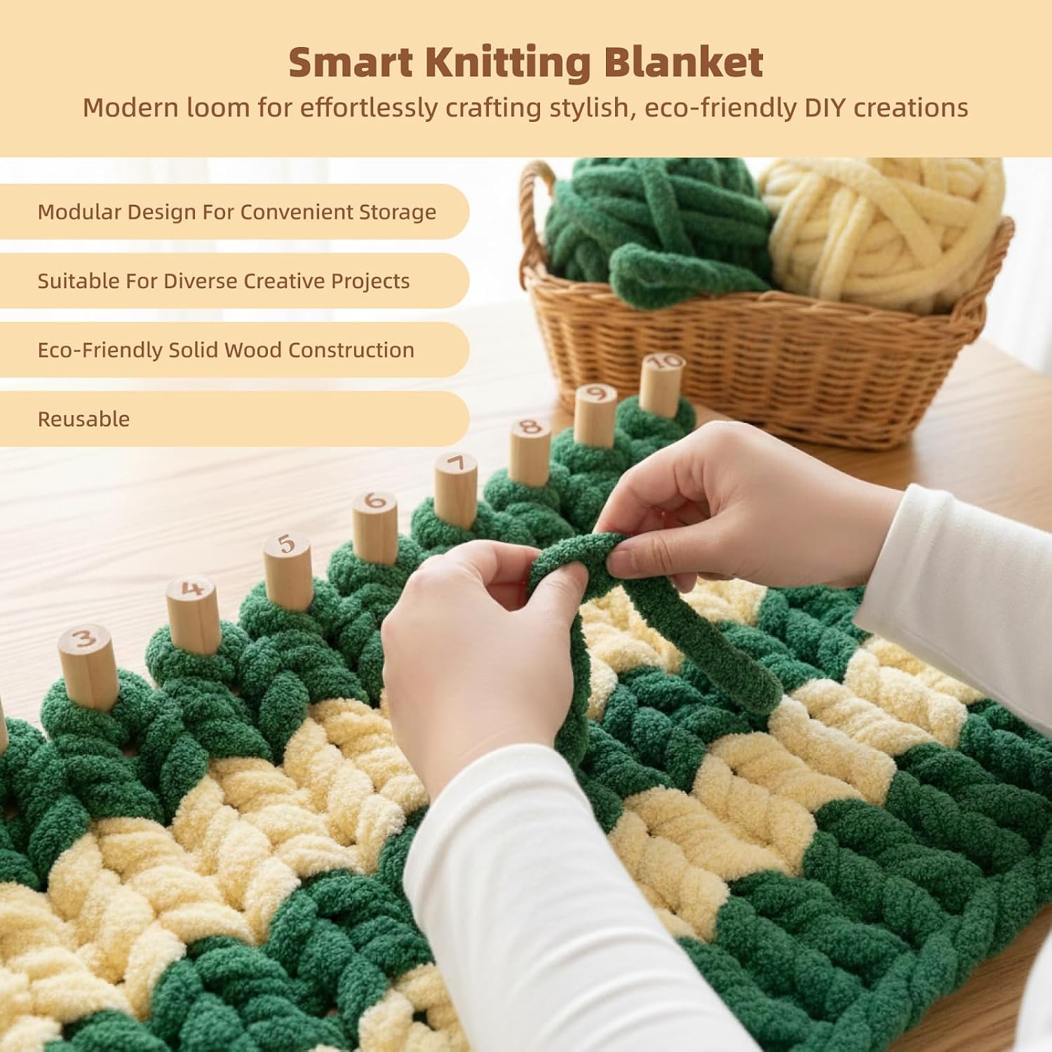 Esyun Chunky Blanket Loom Kit Large Yarn Loom for DIY Thick Throw Blankets Laser Engraving Laser-elngraved Numbered Pegs Design Complete Blanket Loom Set with Tools for Beginners & Experts