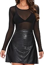 Women's Transparent T-Shirt Blouses Long Sleeve Mesh Elegant Black Mesh Shirt Top Sexy Tunic Blouses Clubwear Tulle T-Shirt