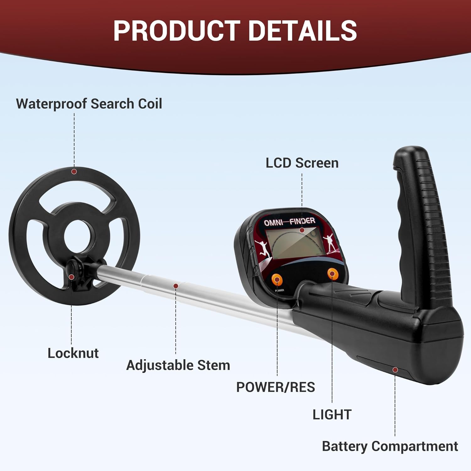 Metal Detector for Kids, 6 Inch IP68 Waterproof Search Coil with LCD Display, Lightweight and High Accuracy Detector, 17"-32" Adjustable Kids Metal Detector Kit for Detecting Gold Coin