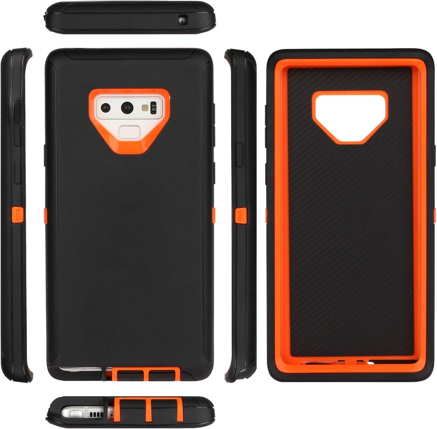 Casa Shockproof Case Compatible with Galaxy Note 9, Touch 3 in 1 Heavy Duty Holster Case Belt Clip + Armor Protective Kickstand Cover for Samsung Galaxy Note 9 (Black+Orange)