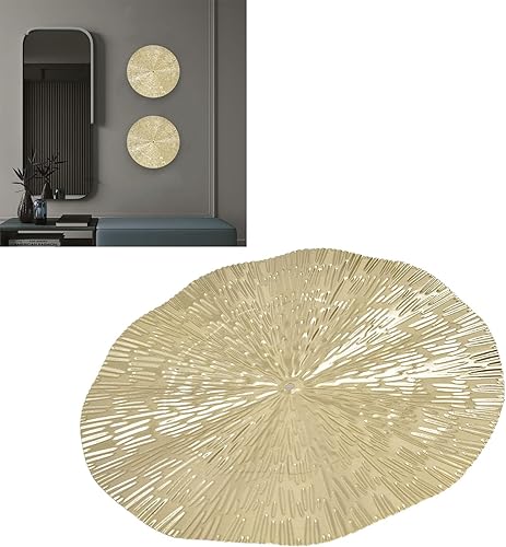 Vista 3 de Aqur2020 Decoración artística redonda para pared, círculos flotantes dorados arrugados abstractos geométricos de hierro para pared, decoración