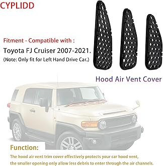 Hood Air Vent Cover Compatible with Toyota FJ Cruiser 2007-2021(3pcs,Black)