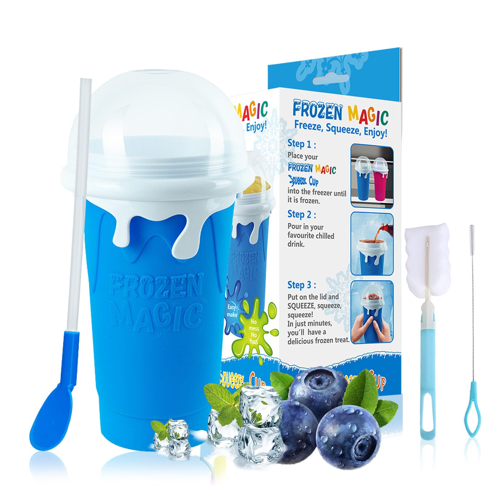 Slushy Maker Cup, Slushie Cup, Quick Frozen Magic Cup, 17oz/500ml Double Layers Slushie Maker Cup, Fasting Cooling Make And Serve Slushy Cup For Milk Shake, Smoothies, Slushies (Blue)
