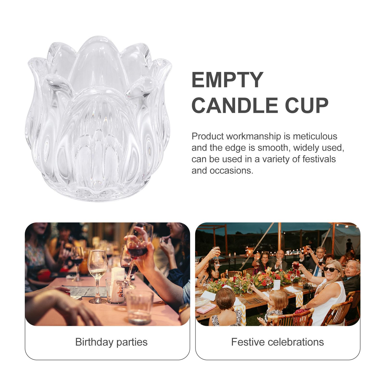 Portavelas de Cristal Transparente Pack de 6 Unidades Forma de Flor para Ambiente Romántico en Cenas y Fiestas para Ambiente Elegante