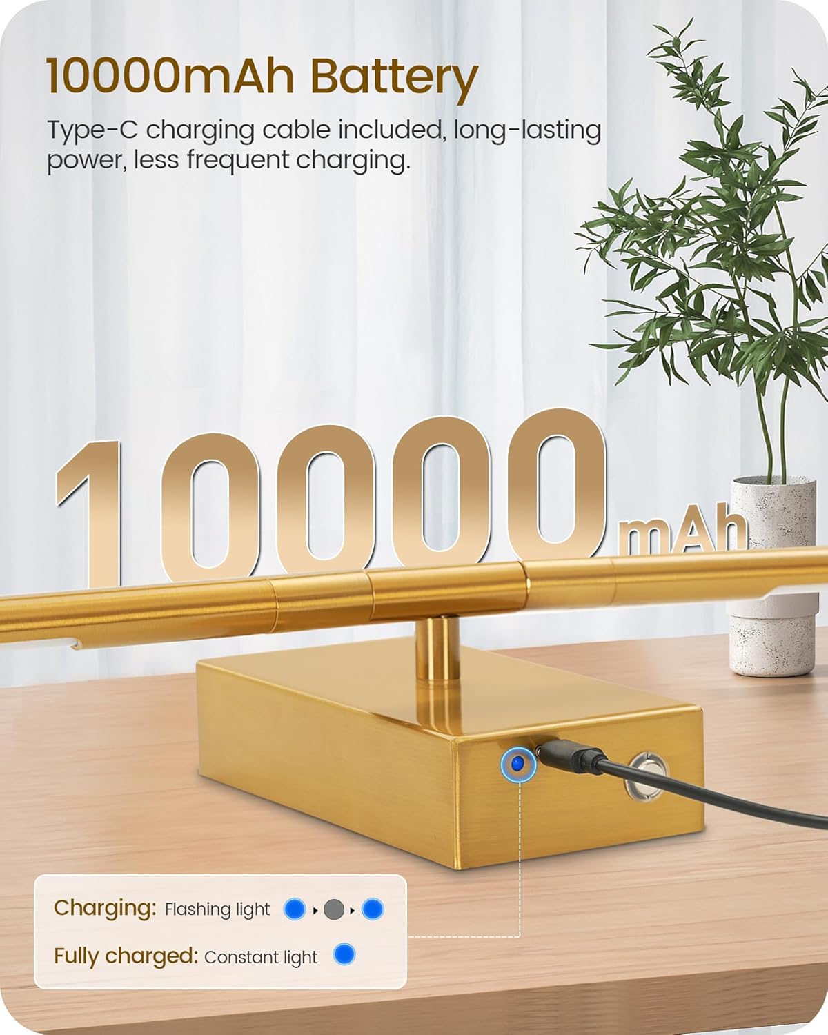 39.4" Wireless Battery Operated Wall Sconces Set of 2, Modern Rechargeable Lamp with Remote, 360° Rotation, 10000mAh, Touch Dimmable Lights for Bedroom, Living Room, Hallway, Gold D07YBP205