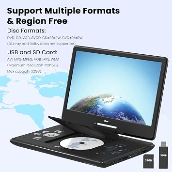ieGeek 15.9 Portable DVD Player, 14.1 Large Screen, HDMI Input, Black