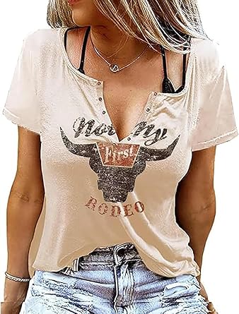 V-Neck Howdy Tshirt Women Western Country Cowboy Shirts Vintage Rodeo Cowgirl Tee Tops Leopard Honey Hat T-Shirt