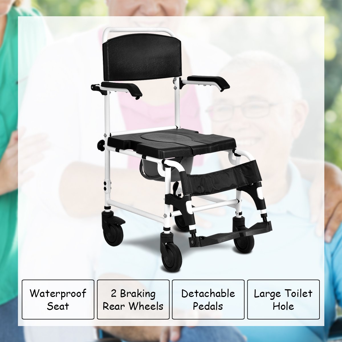 Giantex Shower Wheelchair Over Toilet with Commode Lift Arms Bathroom