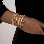 Thunaraz Gold Bracelets for Women Waterproof,14K Gold Plated/Silver Link Bracelet Sets Stackable Figaro Paperclip Gold Womens Chain Bracelet Dainty Layered Bracelets Pack for Women Ladies
