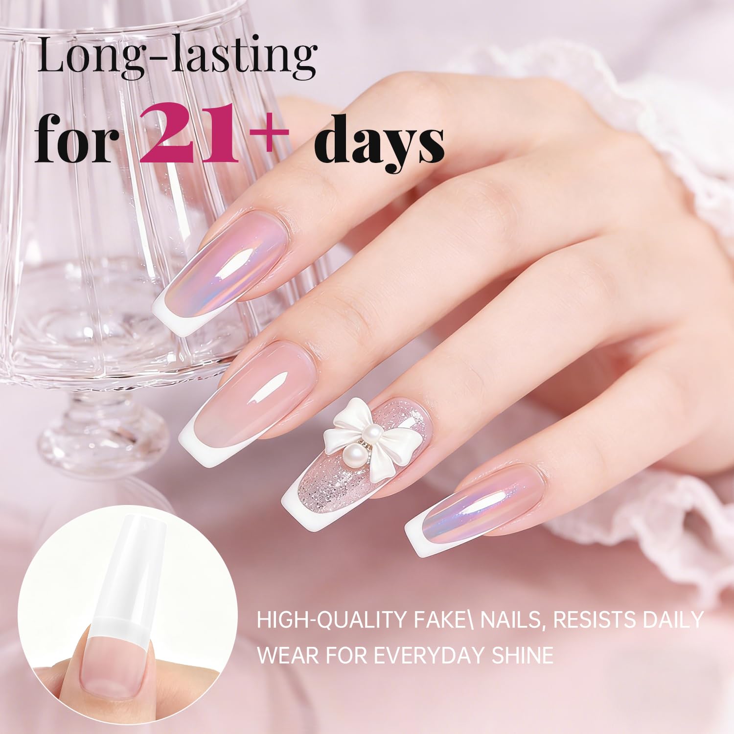 krofaue 500PCS False Nails Tips Lady French Style Acrylic Artificial Tip Manicure Half Cover with Box of 10 Sizes for Nail Tips Art Salons and Home DIY (White) - Image 4