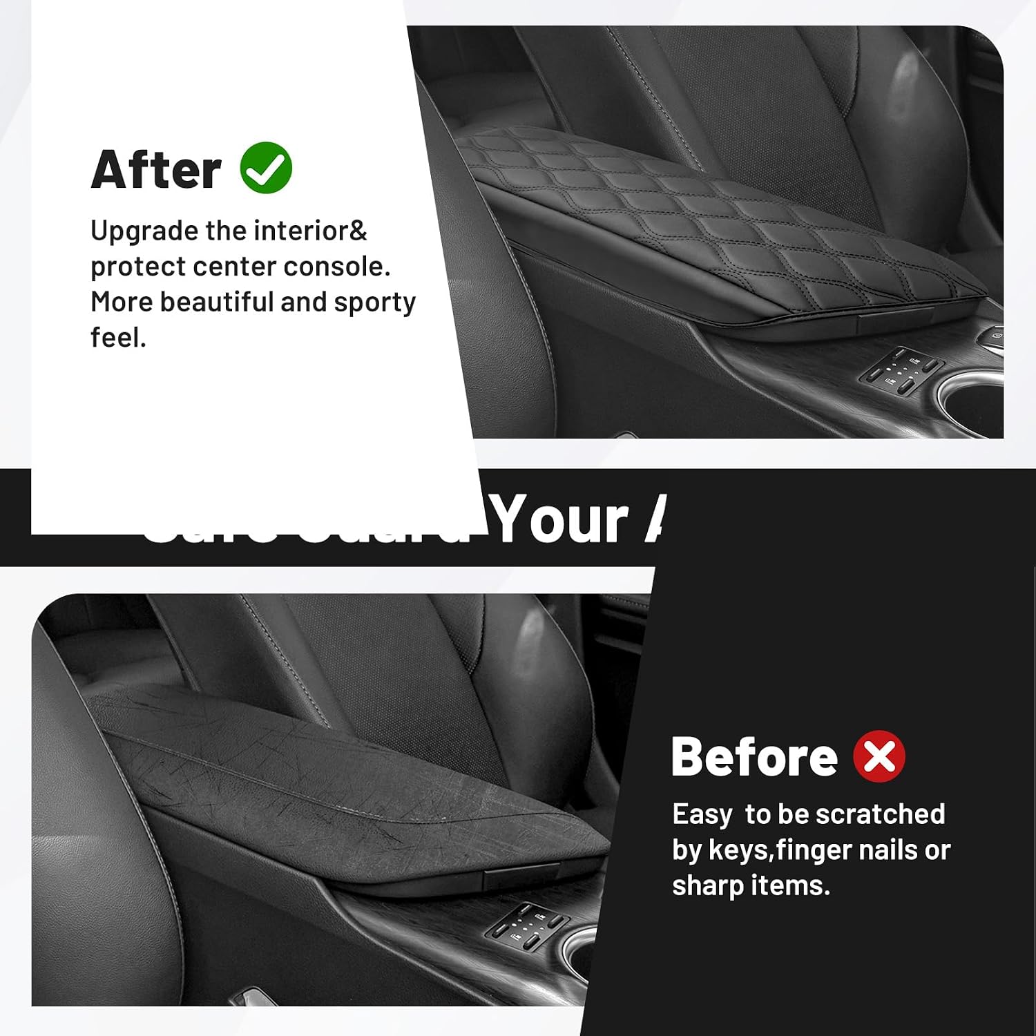 Autorder Center Console Cover for 2018-2024 Toyota Camry Accessories Leather Armrest Cushion Cover Anti-Scratch Middle Console Pad for Cat Dog Pet