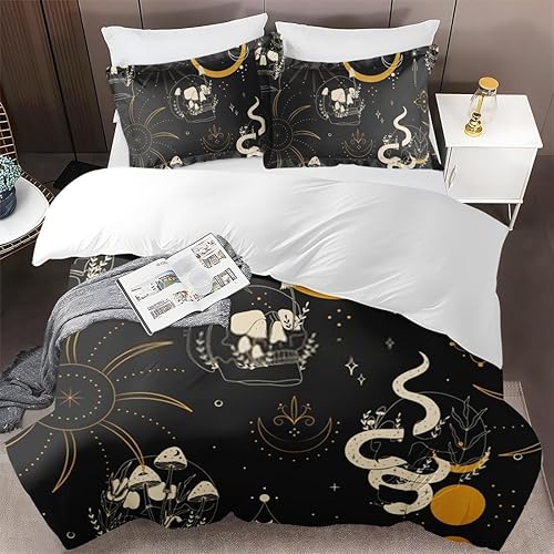 Miniatura 2 de Juego de funda de edredón, juego de ropa de cama de hongos y luna de bruja para niños y adultos, decoración de dormitorio de serpiente, juego de