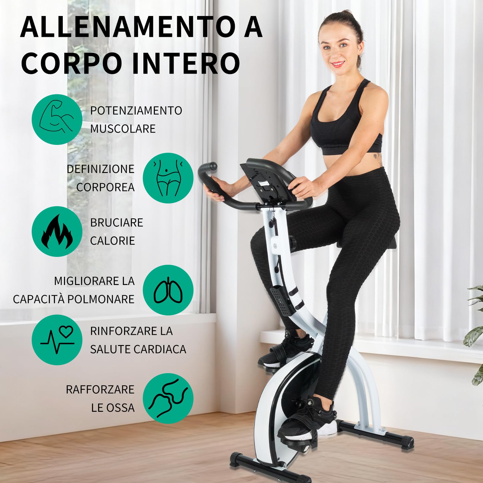 ISE Cyclette da Casa, Cyclette Pieghevole per Casa con Resistenza Magnetica a 8 Livelli Schermo LCD Supporto per Smartphone/Tablet