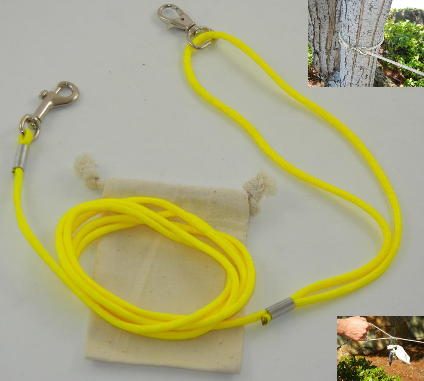 LeashInaBag 6 Ft. Neon Yellow Paracord Leash with a Muslin Cotton Drawstring Bag. The Leash Is Made in the U.S.A.