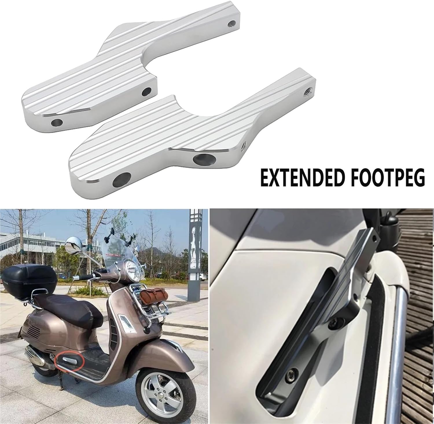 Compatible for GT GTS GTV 60 125 200 250 300 300ie Passenger Foot Peg Extensions Extended Footpegs(Silver)