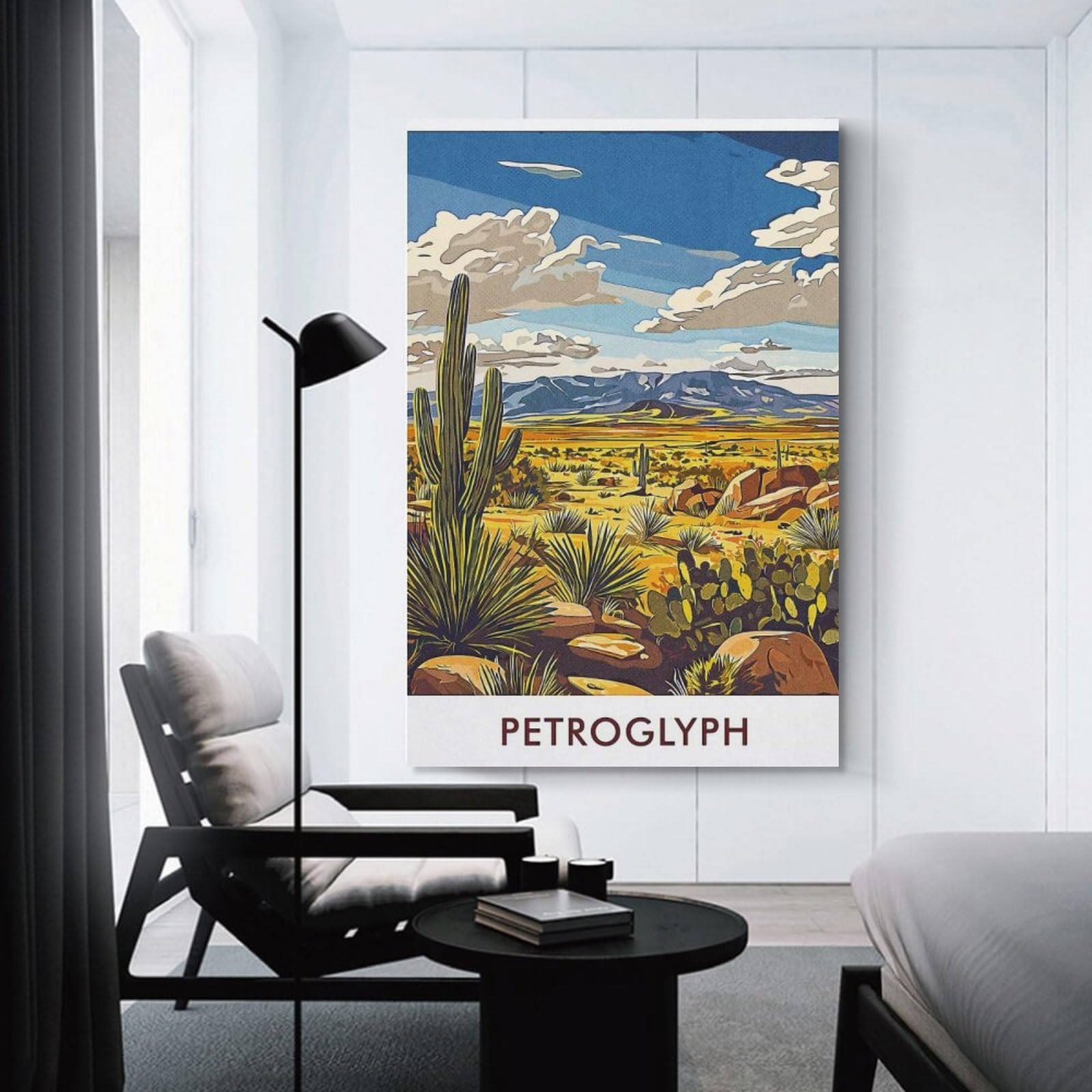 Junmoney Canvas Wall Picture Desert Landscape with Cactus, 24x36inch(60x90cm), for Study, Office Or Focused Interiors, Wall Art That Adds Style to Work Areas