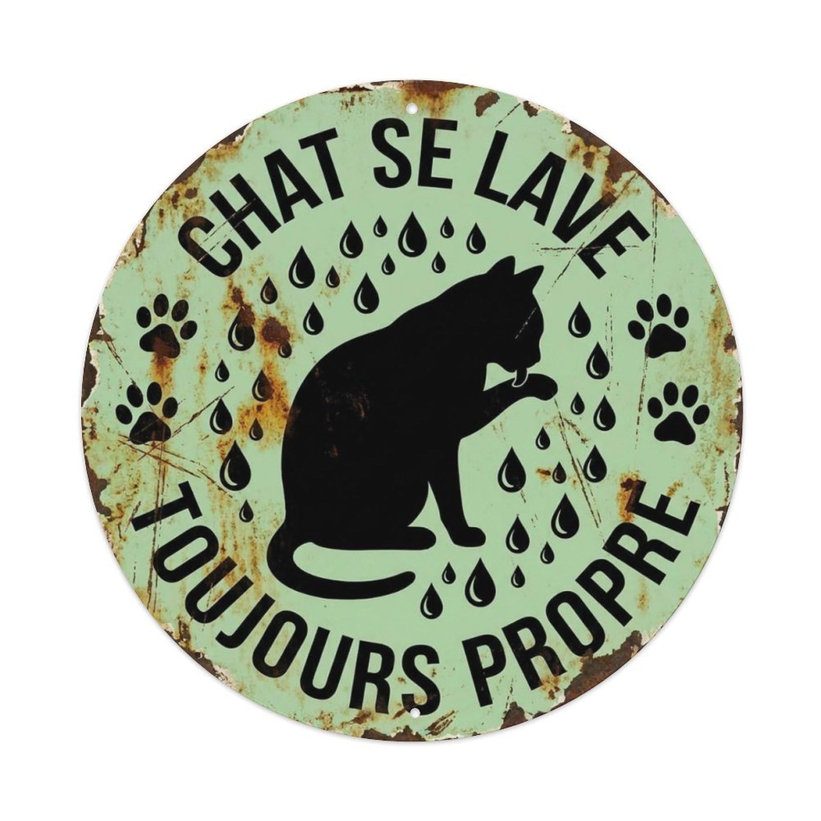 Fqcyn Style Cat Grooming Obsession Round Wall Hanging Metal Tin Sign Plaque Wall Decor For Cafe, Club Bar, Office, Home Garden Round Metal Poster 8X8inch